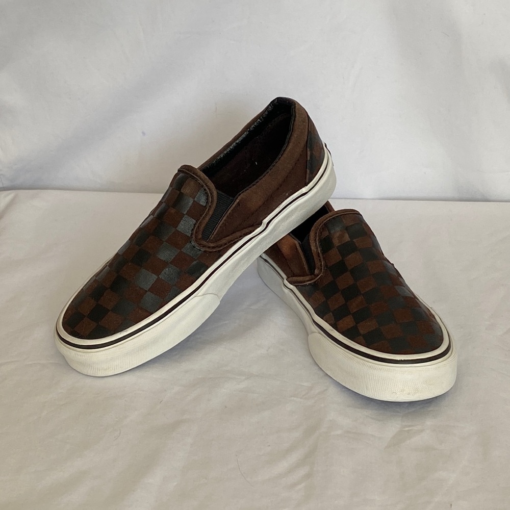 Vans Black and Brown Checkered Slip-On Shoes